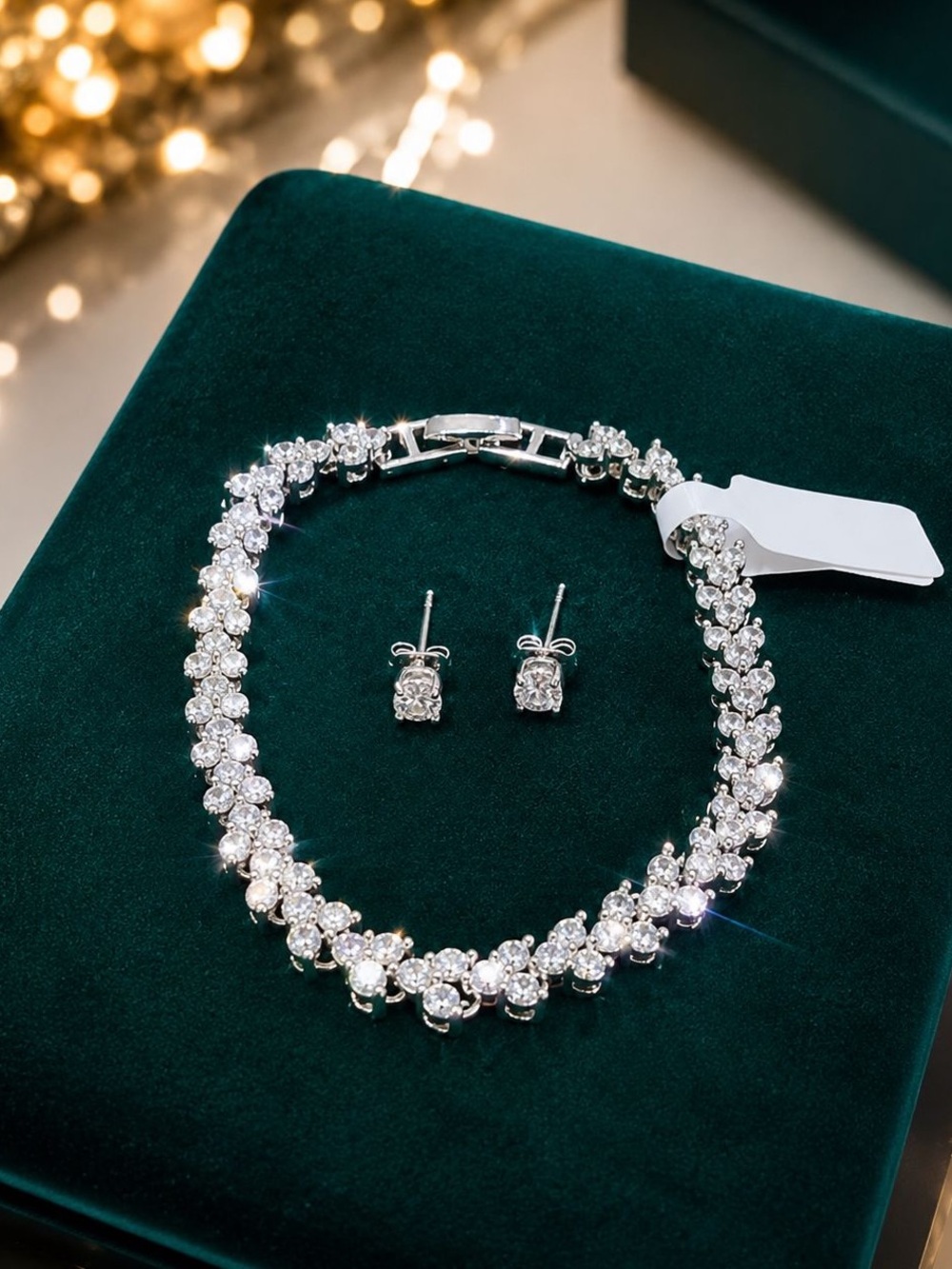 14K White Gold Plated Moissanite Jewelry Set